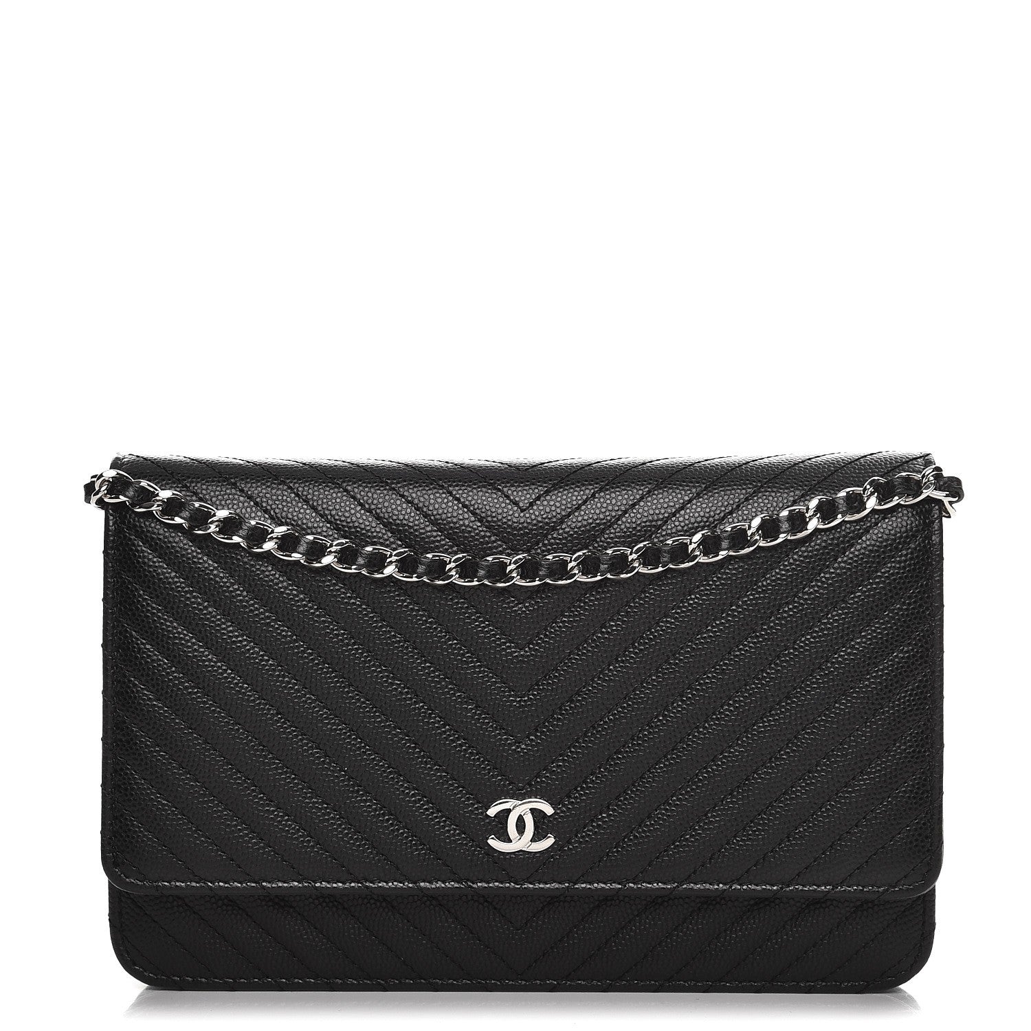 Chanel Caviar Chevron Quilted Wallet On Chain WOC Black 1 of 9