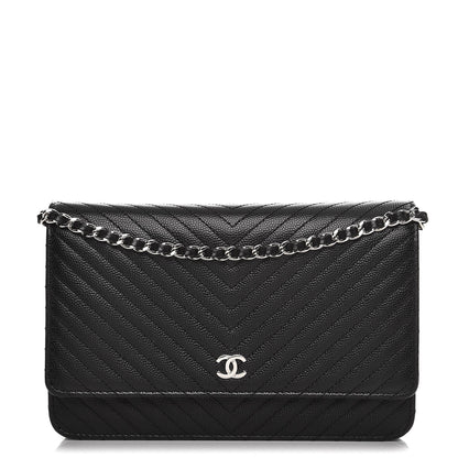 Chanel Caviar Chevron Quilted Wallet On Chain WOC Black 1 of 9