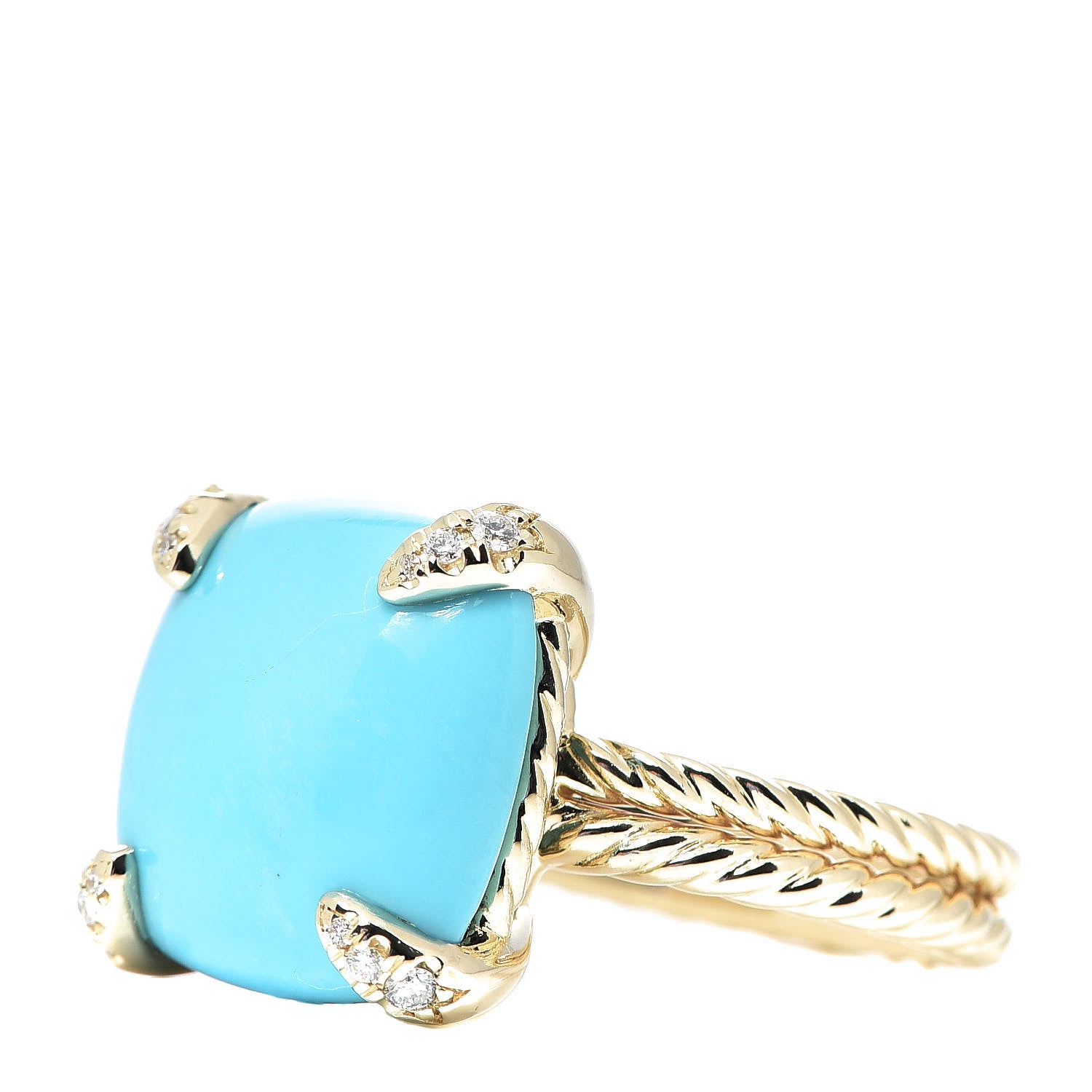 David Yurman 18K Yellow Gold Diamond Turquoise 14mm Chatelaine Ring 54 7 3 of 7