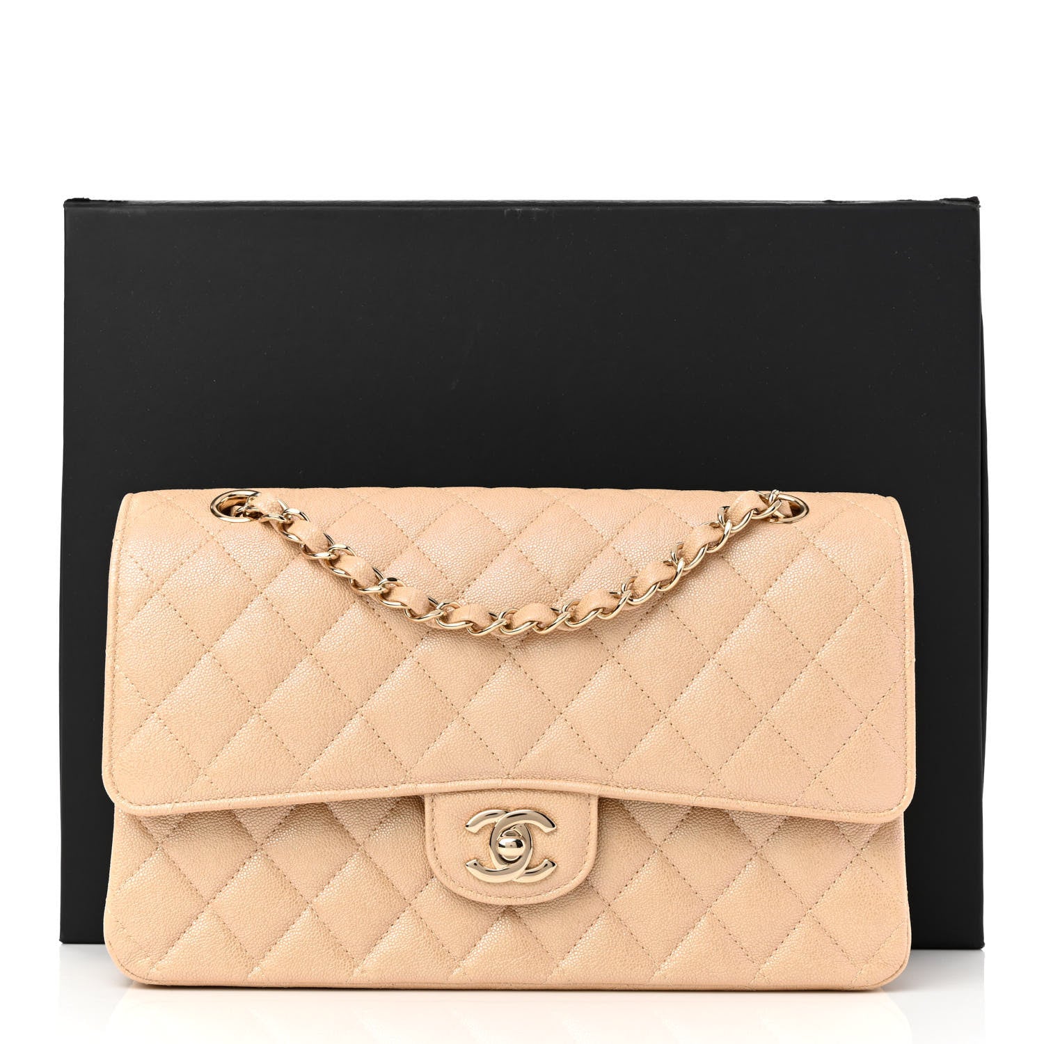 Chanel Iridescent Caviar Quilted Medium Double Flap Beige 11 of 11