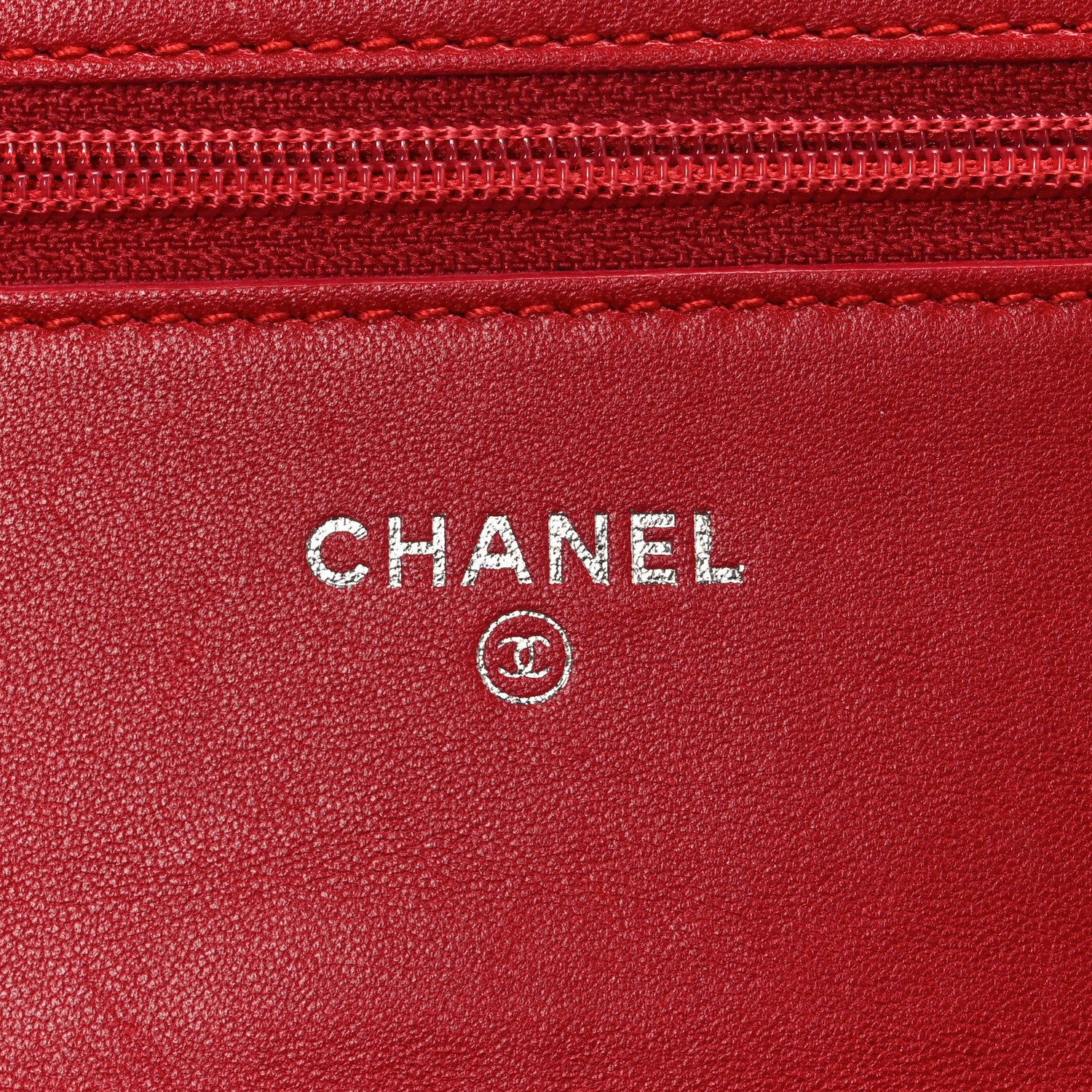 Chanel Lambskin Camellia Embossed Wallet on Chain WOC Red 6 of 12