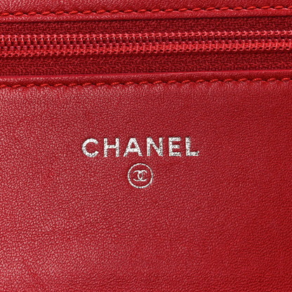 Chanel Lambskin Camellia Embossed Wallet on Chain WOC Red 6 of 12