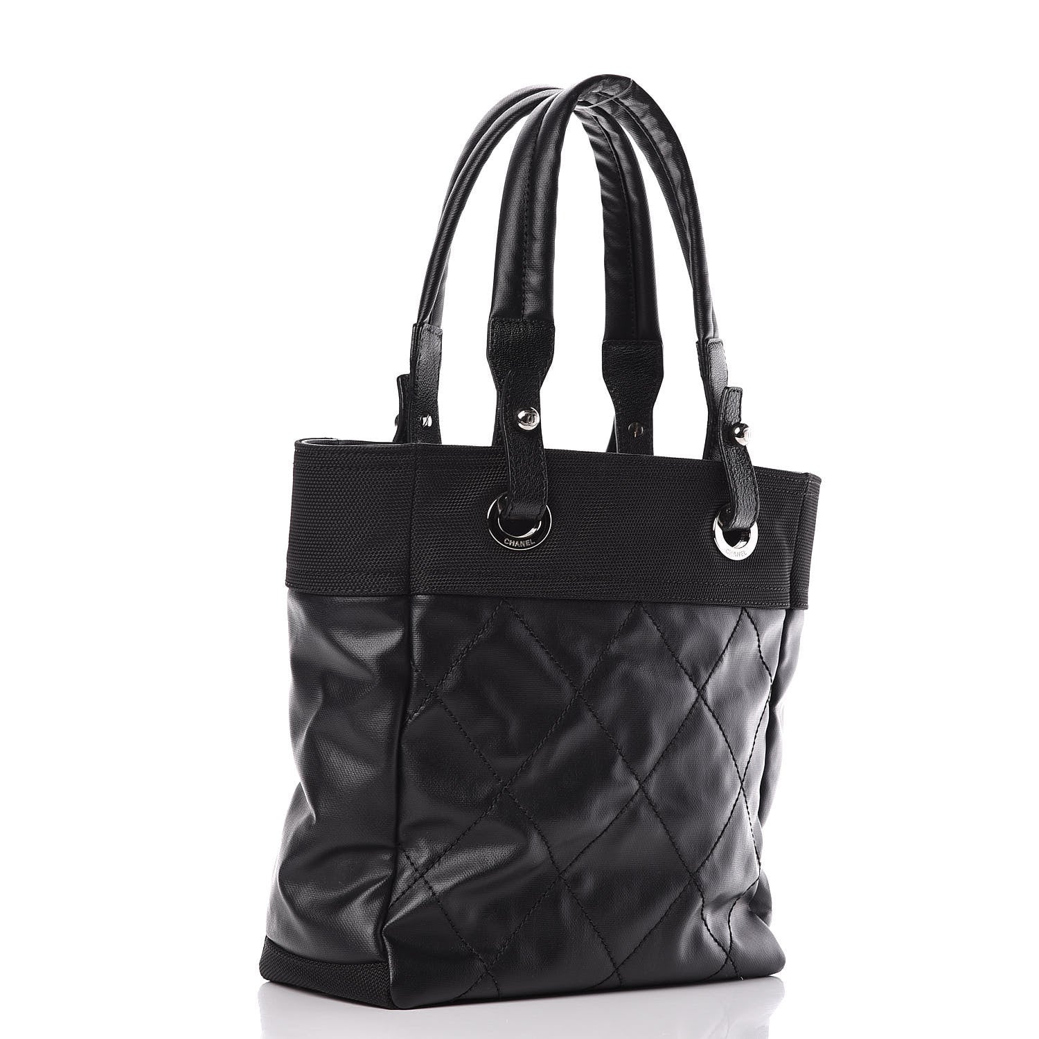 Chanel Coated Canvas Quilted Small Paris Biarritz Tote Black 3 of 10