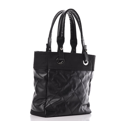 Chanel Coated Canvas Quilted Small Paris Biarritz Tote Black 3 of 10