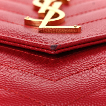 Saint Laurent Grain De Poudre Matelasse Chevron Monogram Chain Wallet Rouge Eros 10 of 11