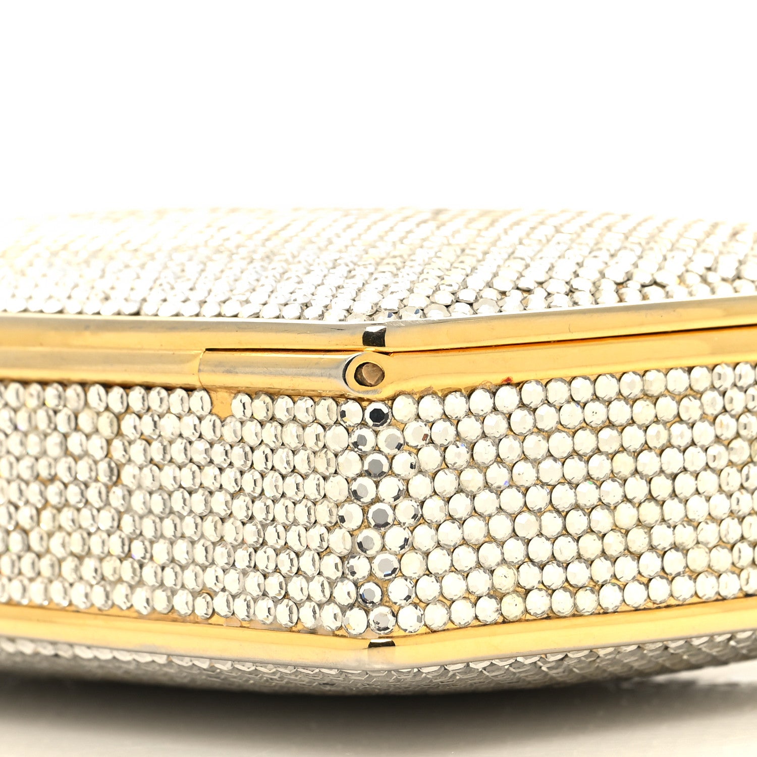 Judith Leiber Swarovski Crystal Minaudiere Clutch Gold Silver 10 of 11