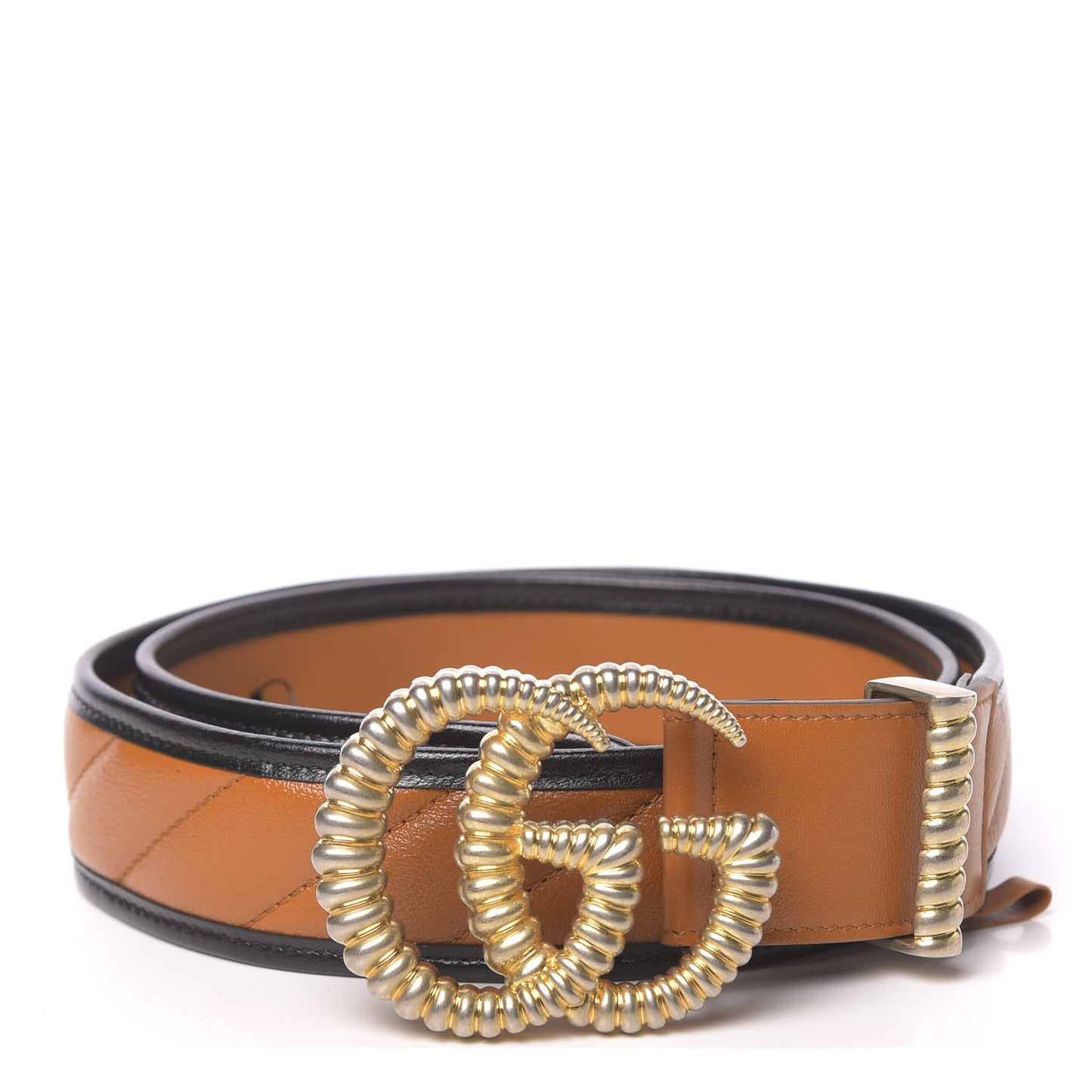 Azalea Calfskin Matelasse Diagonal Torchon Double G 40mm Belt 85 34 Cognac Black