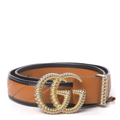 Gucci Azalea Calfskin Matelasse Diagonal Torchon Double G 40mm Belt 85 34 Cognac Black 1 of 5