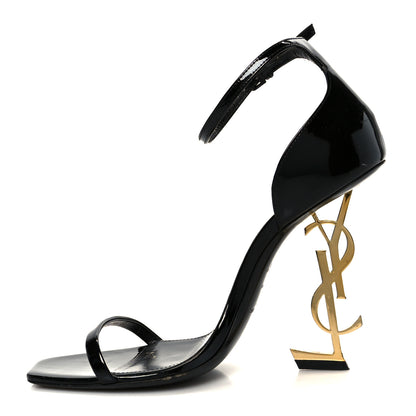 Saint Laurent Patent Calfskin Opyum 110 Sandals 39.5 Black Gold 1 of 10