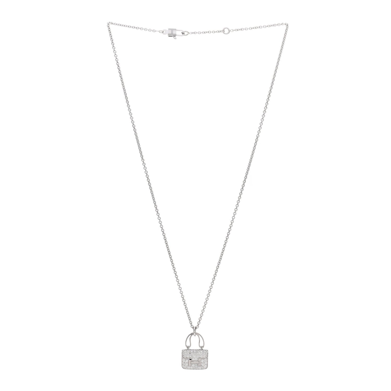 Hermes 18K White Gold Diamond Constance Amulettes Pendant Necklace 3 of 6