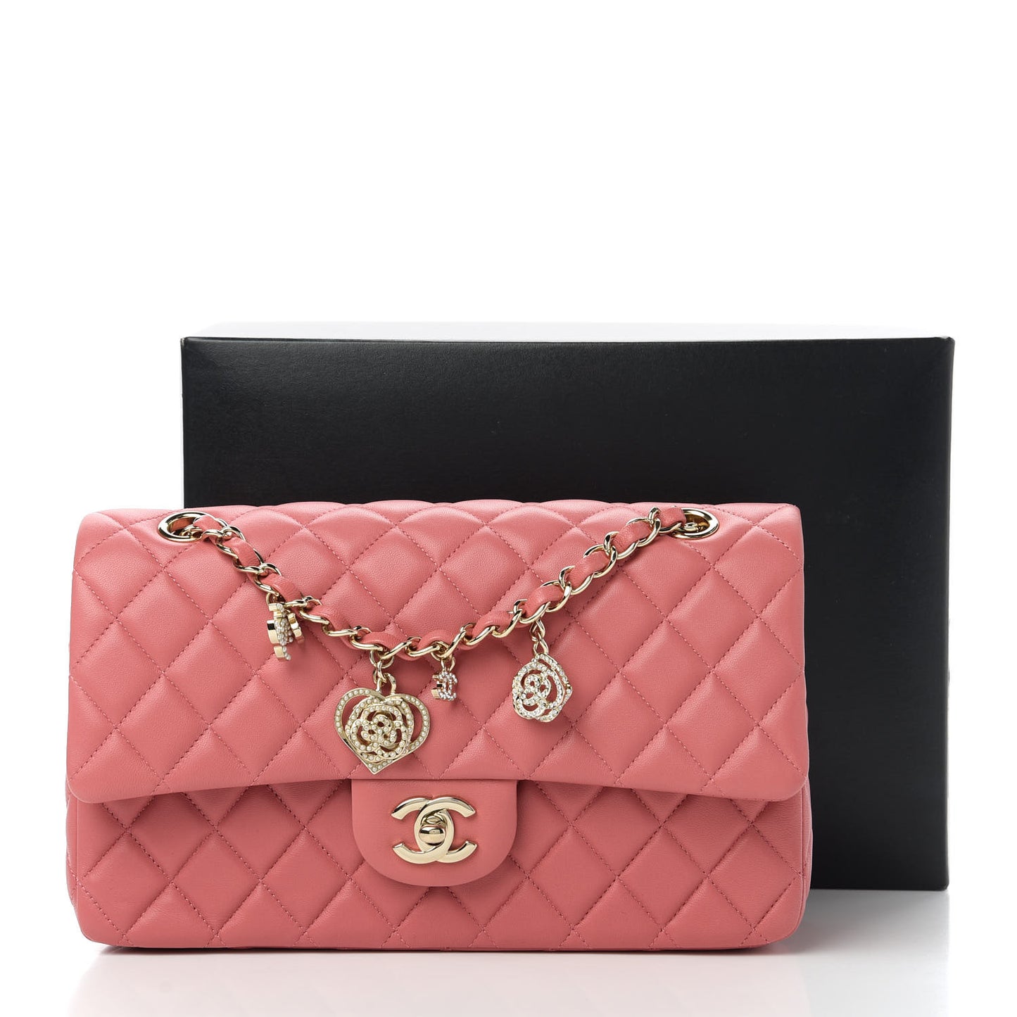 Lambskin Quilted Valentine Charms Medium Single Flap Pink