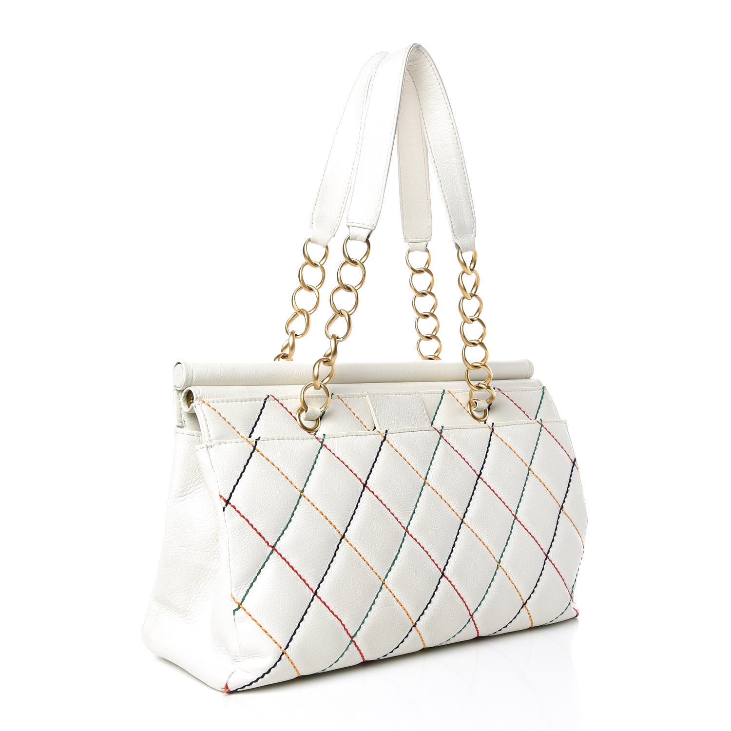 Chanel Calfskin Multicolor Stitch Tote White 3 of 11