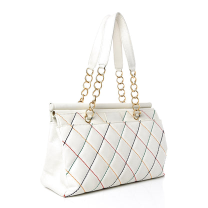 Chanel Calfskin Multicolor Stitch Tote White 3 of 11