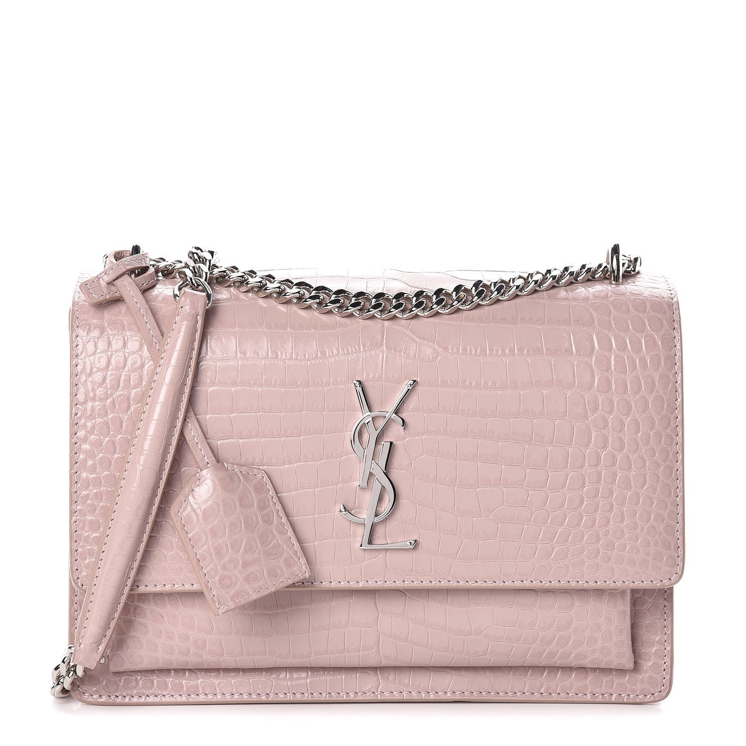 Saint Laurent Calfskin Crocodile Embossed Medium Monogram Sunset Powder Pink 1 of 10