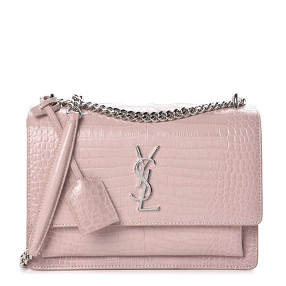 Saint Laurent Calfskin Crocodile Embossed Medium Monogram Sunset Powder Pink 1 of 10