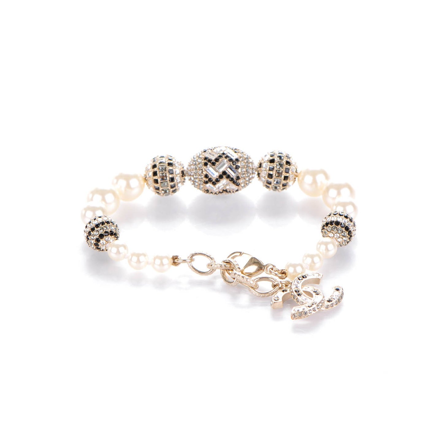 Crystal Pearl CC Bracelet Black Gold