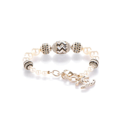 Chanel Crystal Pearl CC Bracelet Black Gold 3 of 5
