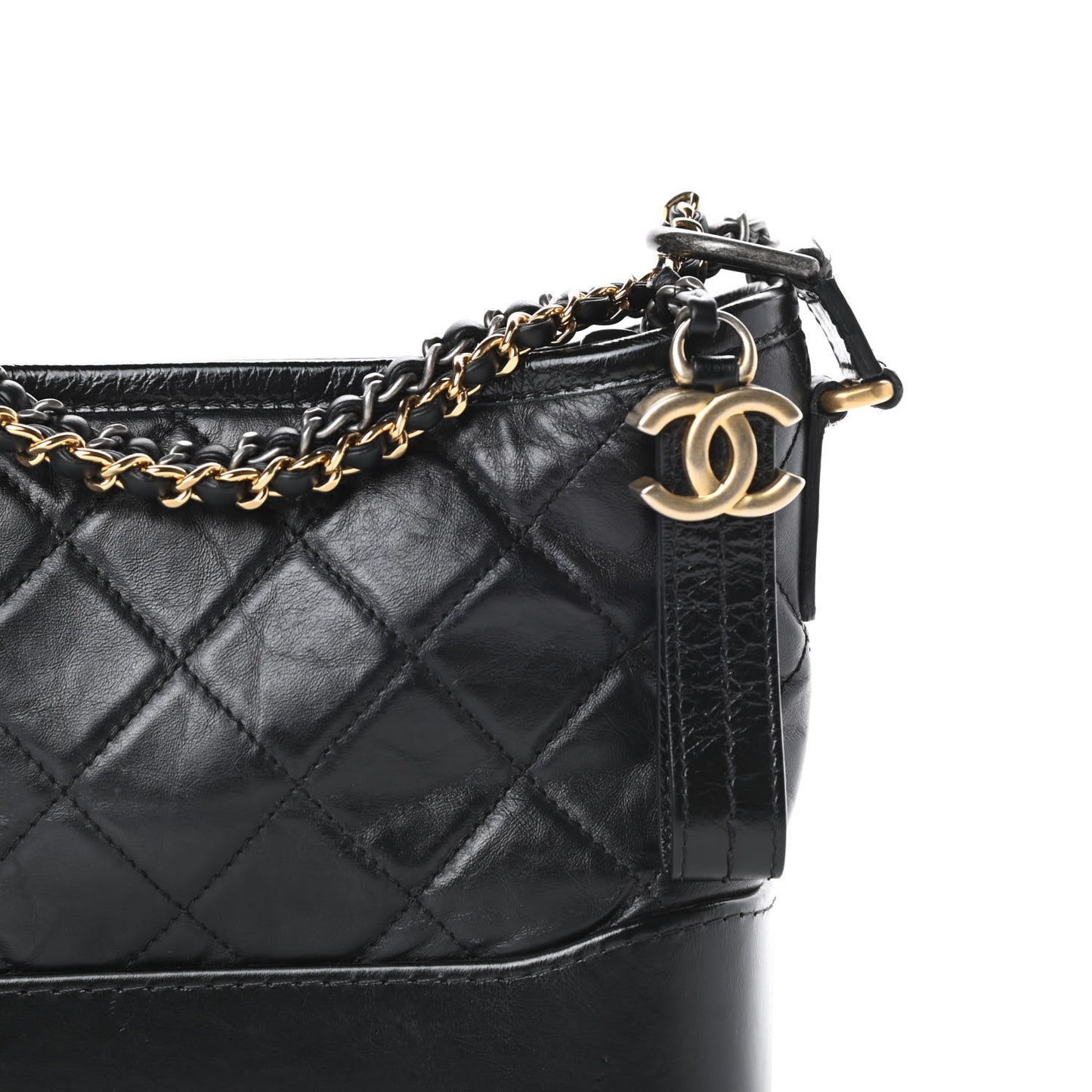Aged Calfskin Quilted Small Gabrielle Hobo Black