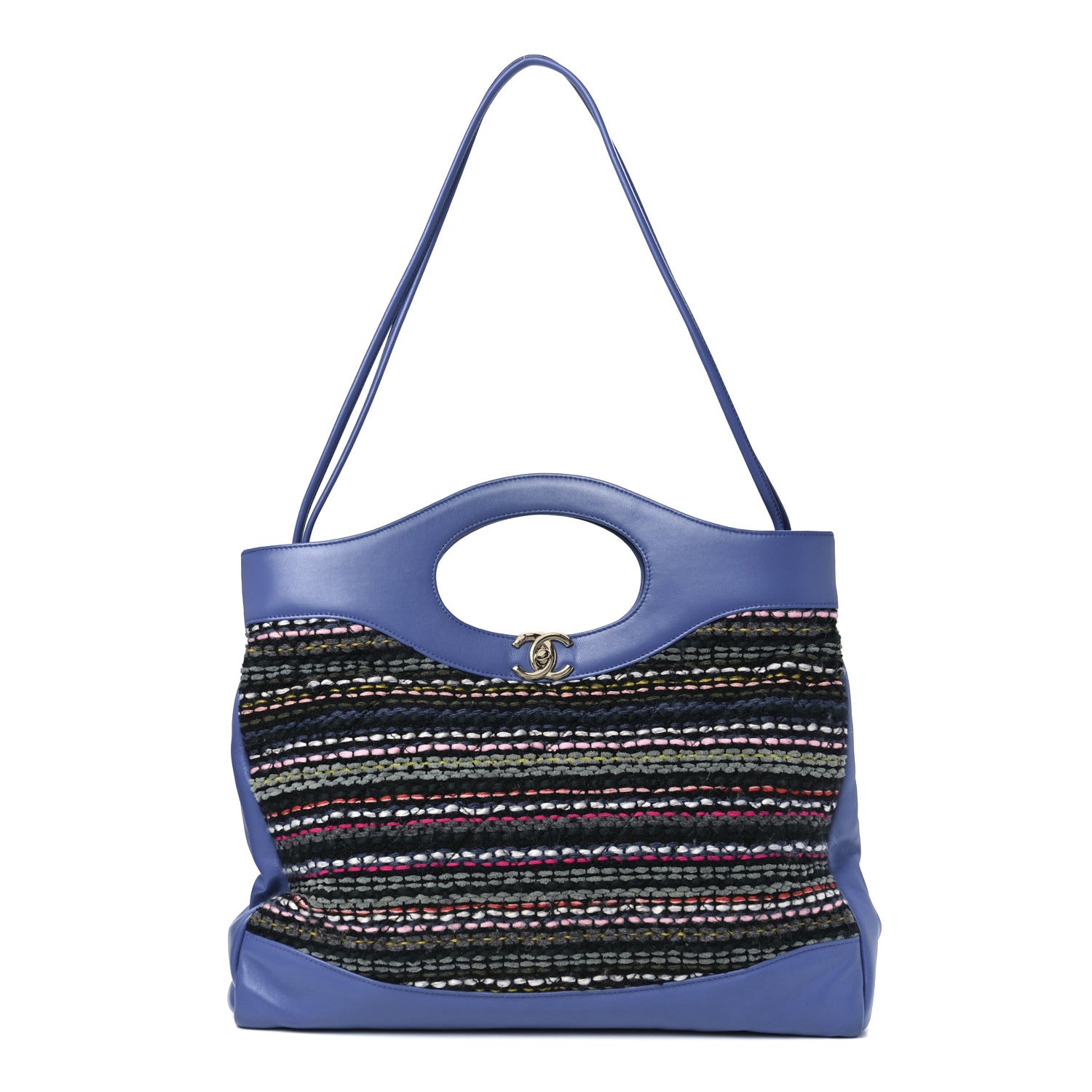 Chanel Tweed Calfskin Quilted Large 31 Shopping Bag Blue Multicolor 1 of 11
