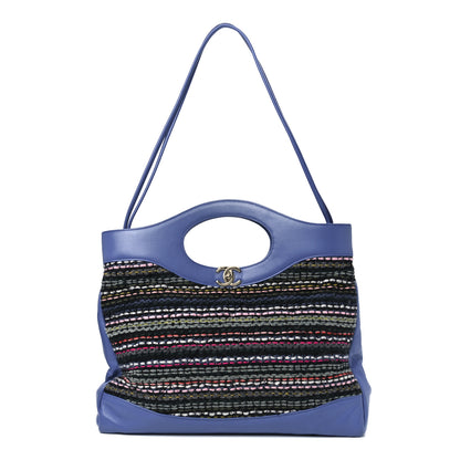 Chanel Tweed Calfskin Quilted Large 31 Shopping Bag Blue Multicolor 1 of 11