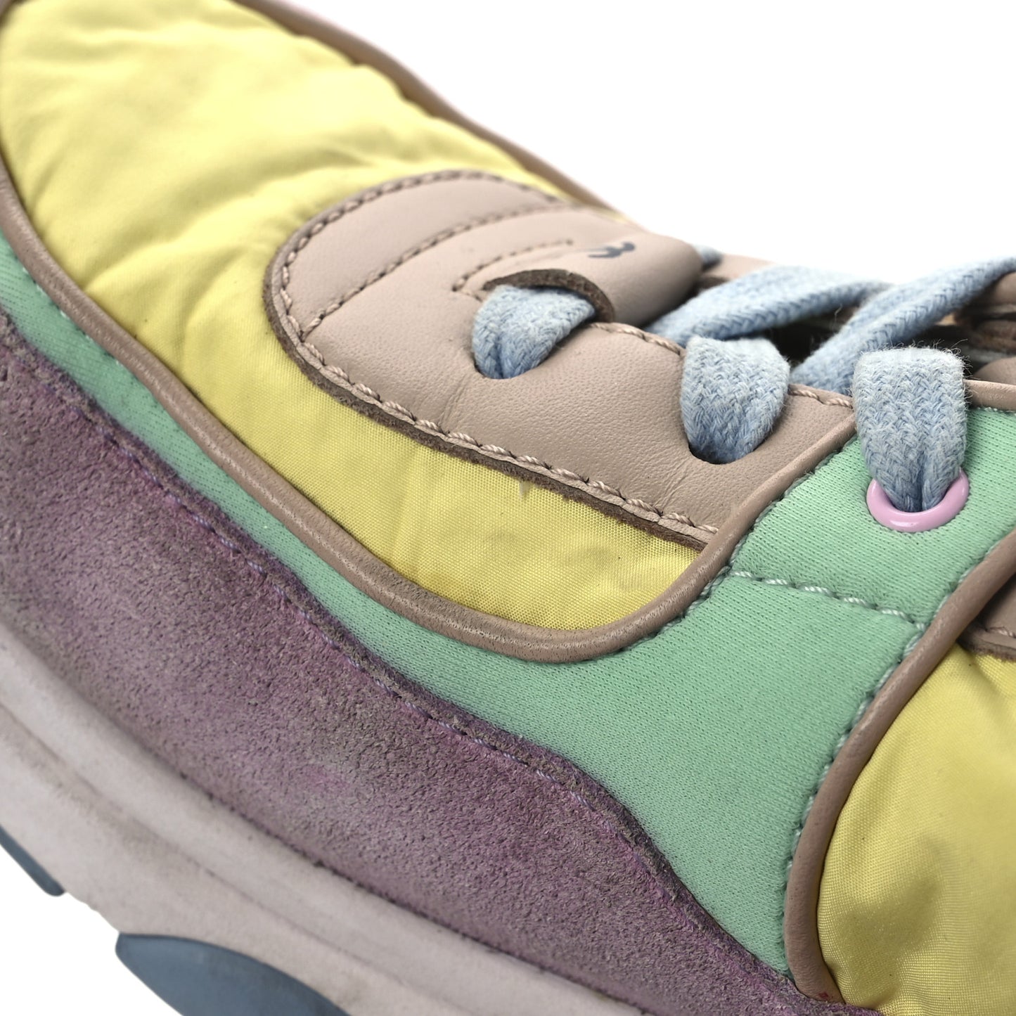 Nylon Lambskin Calfskin Suede CC Womens Sneakers 38.5 Pink Yellow Purple