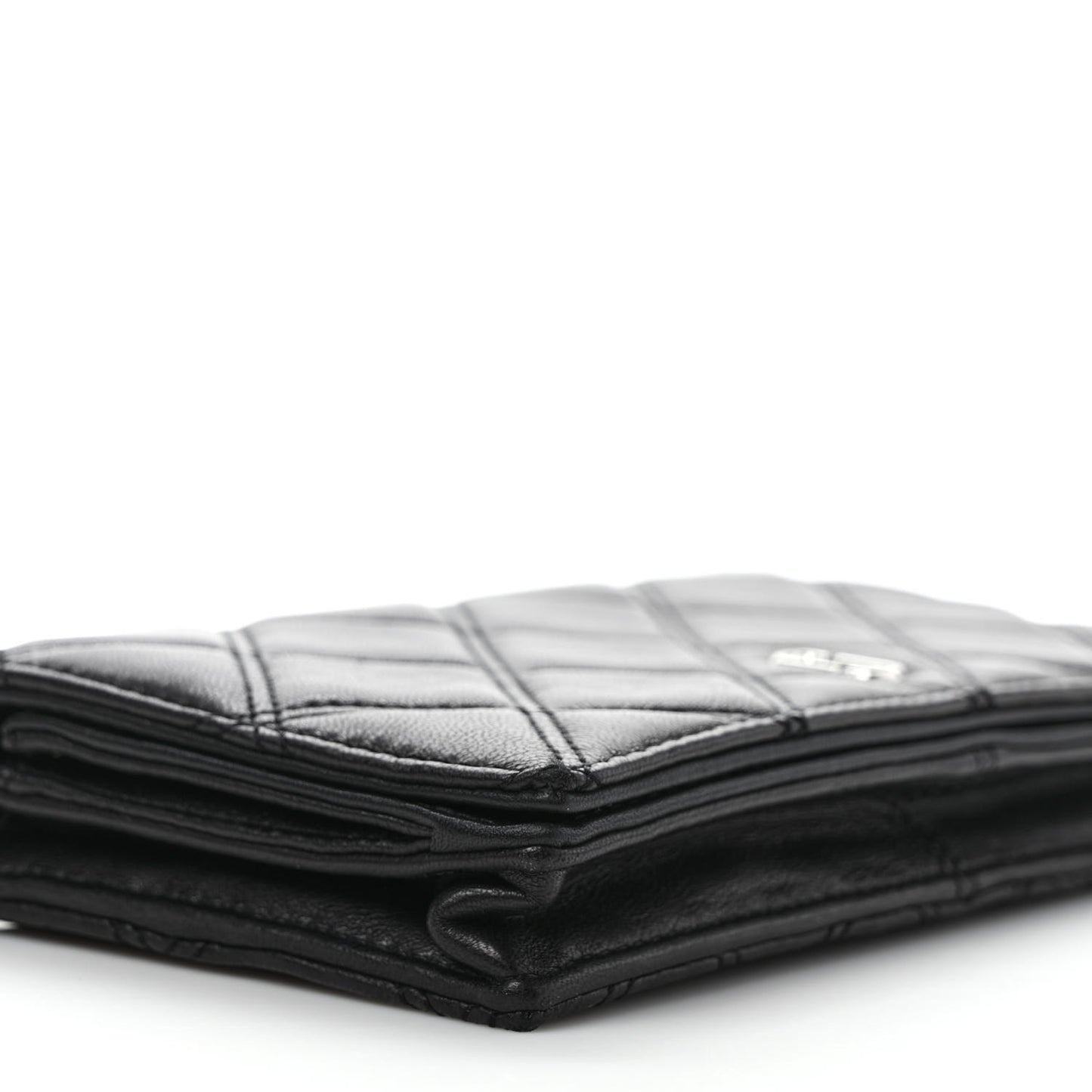 Calfskin Quilted Long Wallet Bag Black