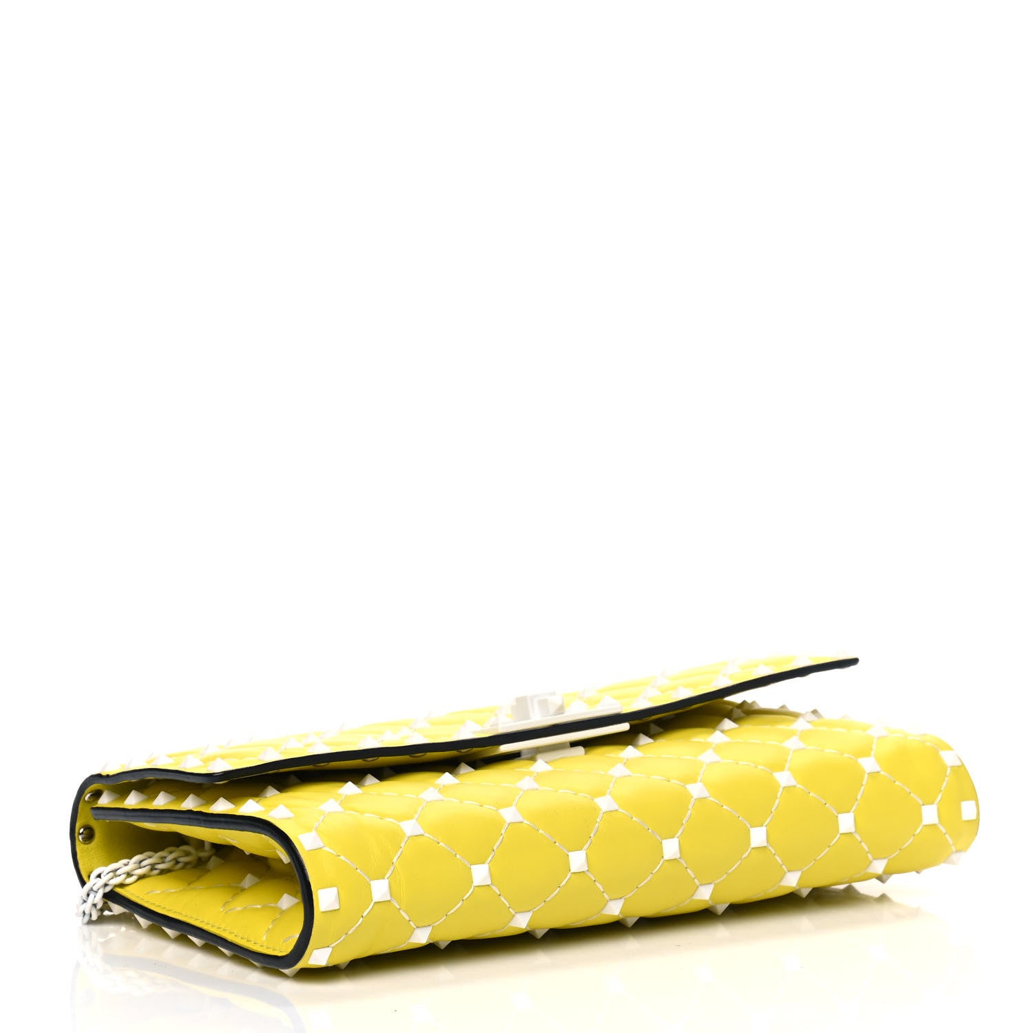 Valentino Garavani Lambskin Free Rockstud Spike Wallet On Chain Light Yellow 3 of 6