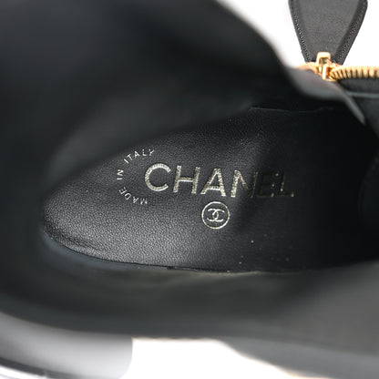 Chanel Calfskin Patent Cap Toe CC Lace Up Boots 38.5 Black 7 of 8