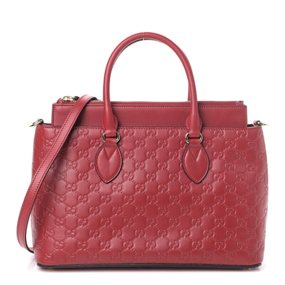 Gucci Guccissima Signature Nappa Small Zip Top Tote Hibiscus Red 1 of 4