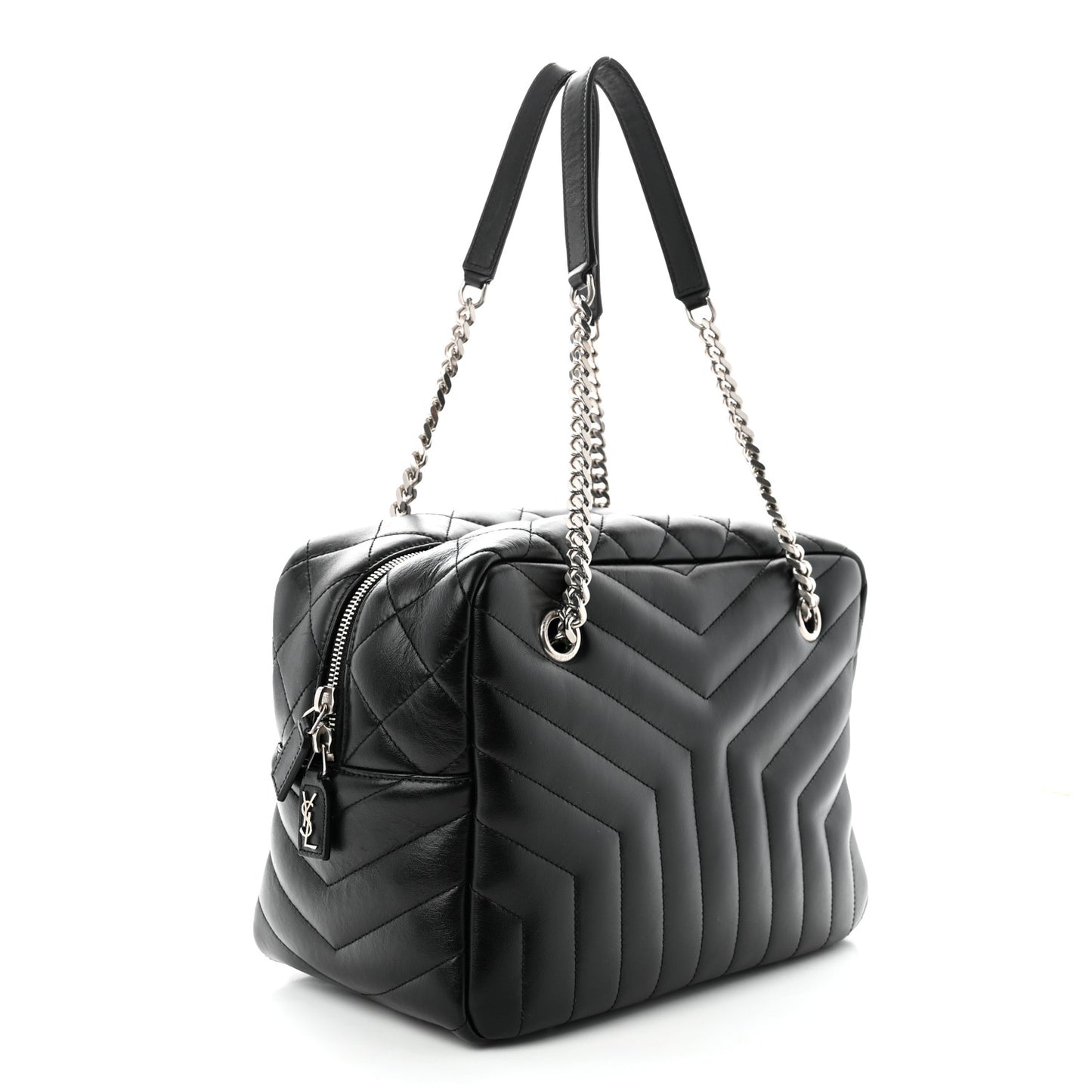 Calfskin Y Quilted Monogram Medium Loulou Bowling Bag Black