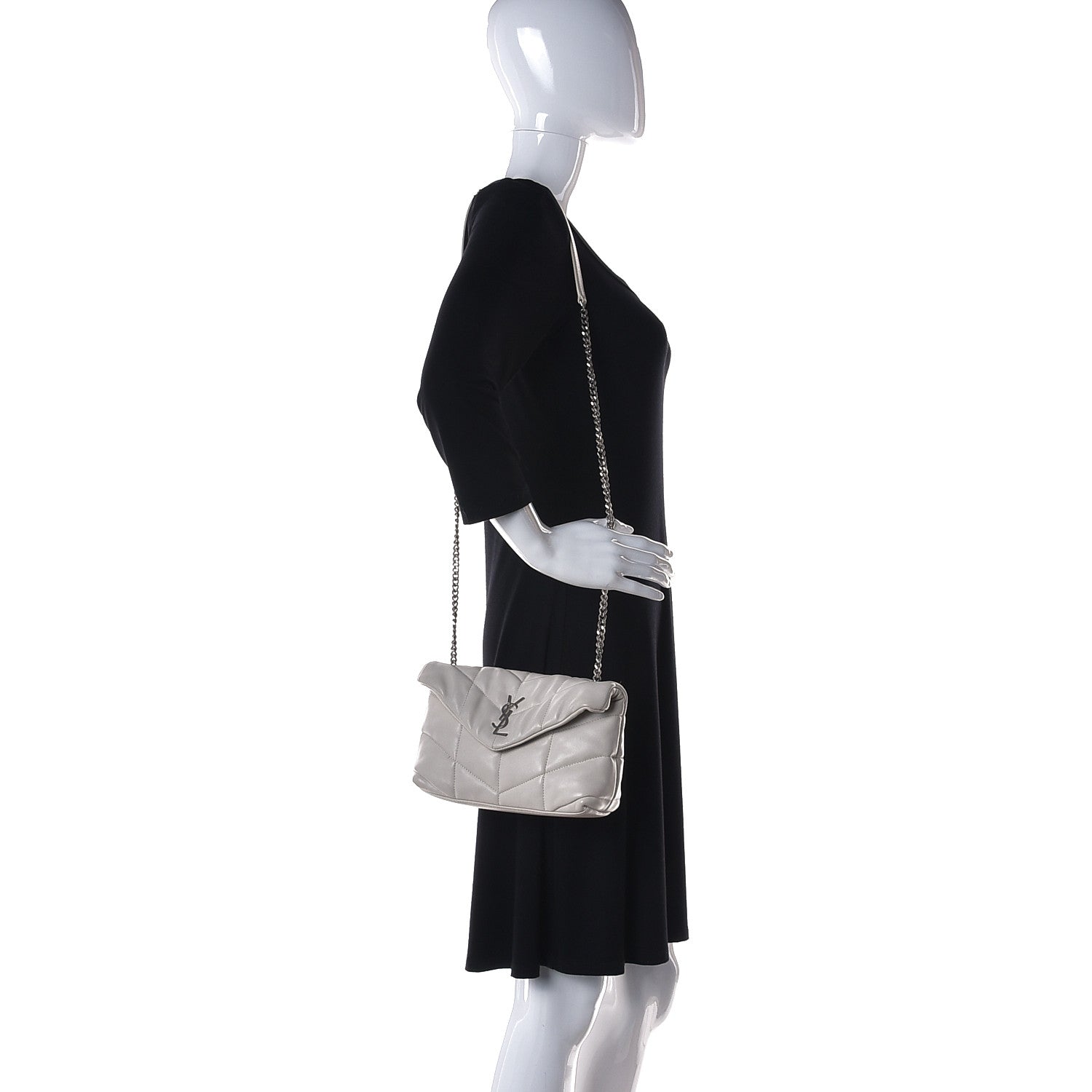 Saint Laurent Lambskin Quilted Toy Loulou Puffer Monogram Chain Satchel Crema Soft 2 of 19