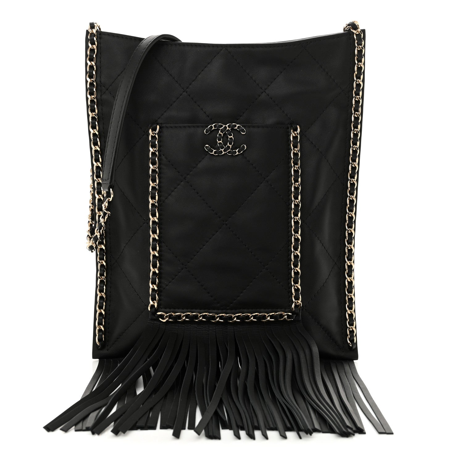 Chanel Calfskin Quilted Fringe Small Shopping Bag Black 1 of 10