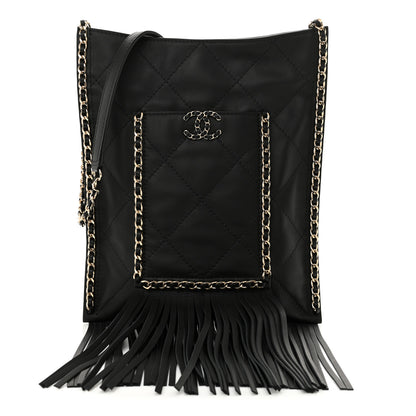 Chanel Calfskin Quilted Fringe Small Shopping Bag Black 1 of 10