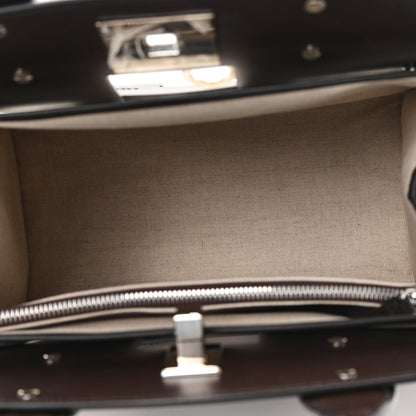 Salvatore Ferragamo Hickory Calfskin Canvas Cutout The Studio Box Bag Beige Brown 6 of 11
