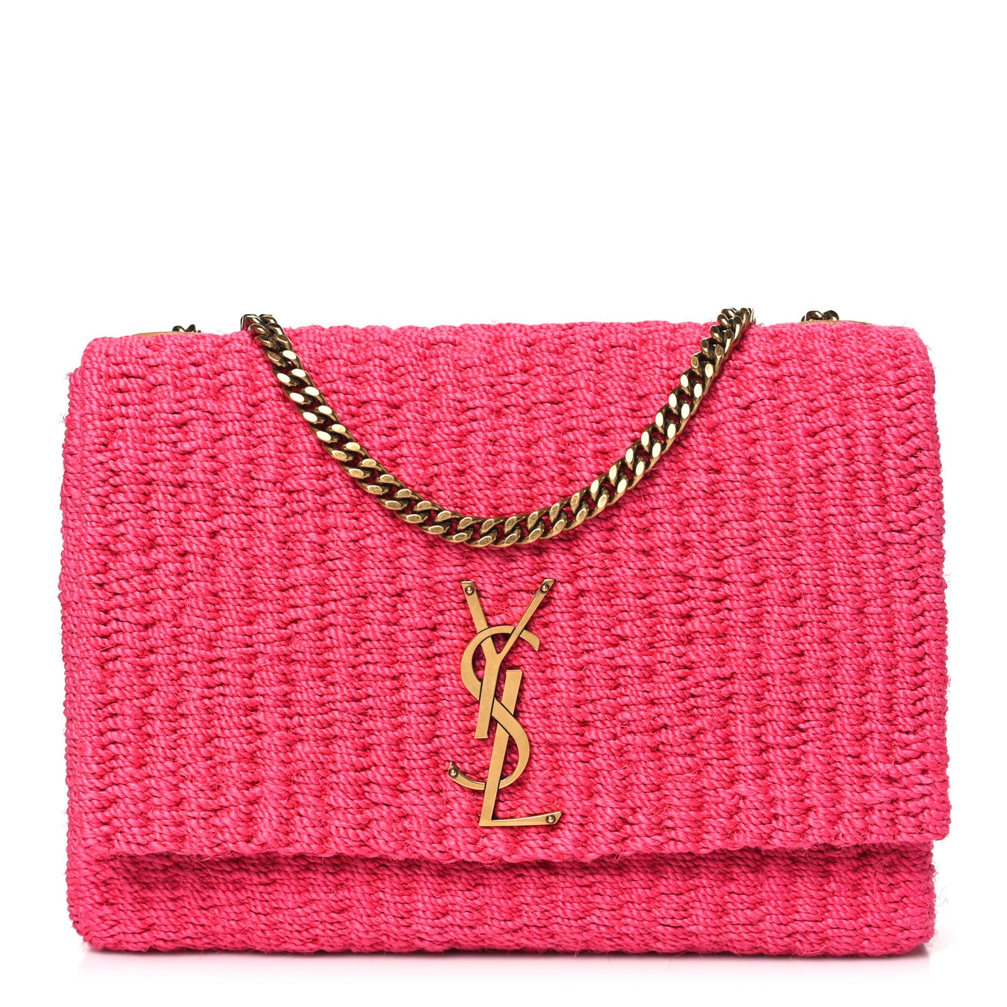 Raffia Medium Monogram Kate Satchel Pink