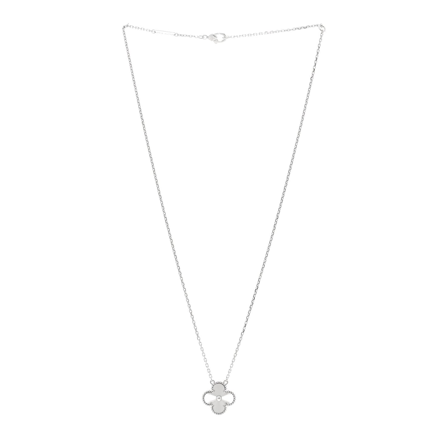 18K White Gold Guilloche Vintage Alhambra Pendant Necklace