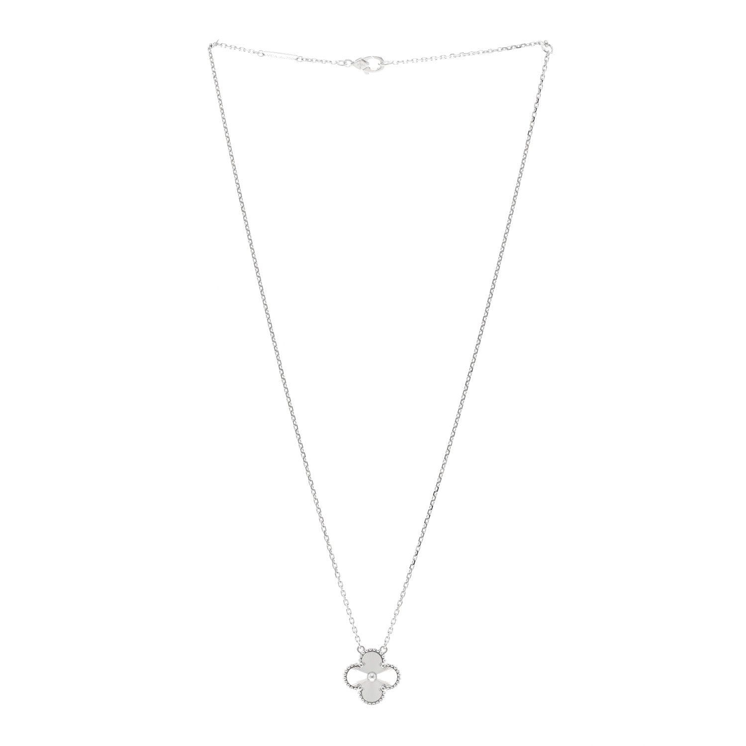 Van Cleef & Arpels 18K White Gold Guilloche Vintage Alhambra Pendant Necklace 3 of 5