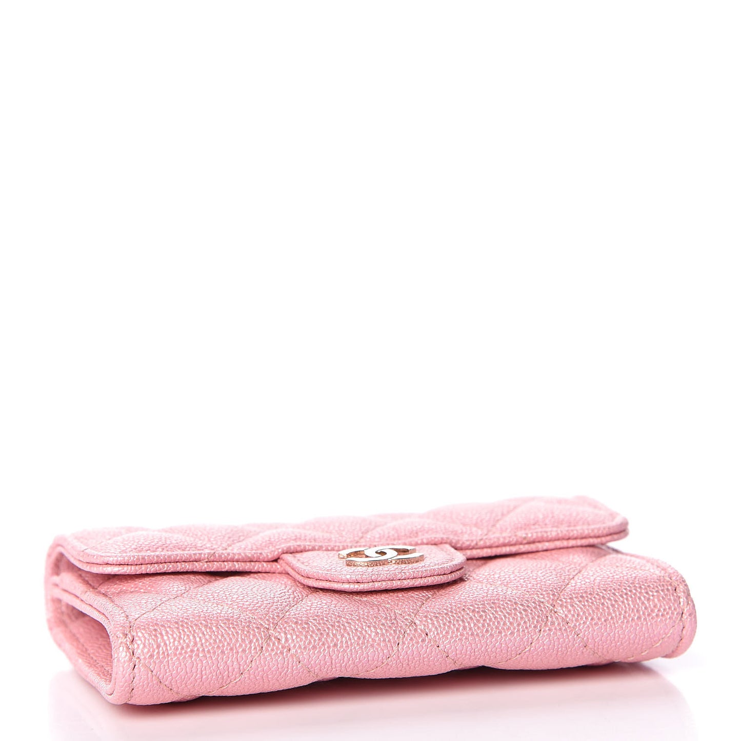 Iridescent Caviar Quilted Flap Card Holder Rose Pink