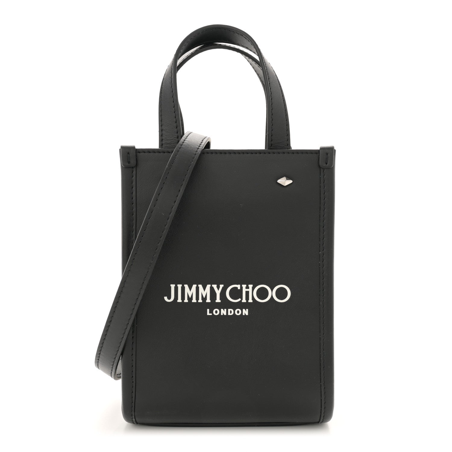 Jimmy Choo Smooth Calfskin Logo Mini Tote Black White 1 of 12