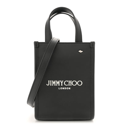 Jimmy Choo Smooth Calfskin Logo Mini Tote Black White 1 of 12