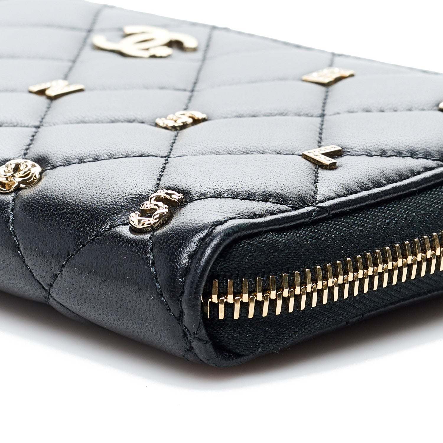 Chanel Lambskin Quilted All About Chanel Charm Zip Around Wallet Black 9 of 9