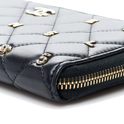 Chanel Lambskin Quilted All About Chanel Charm Zip Around Wallet Black 9 of 9