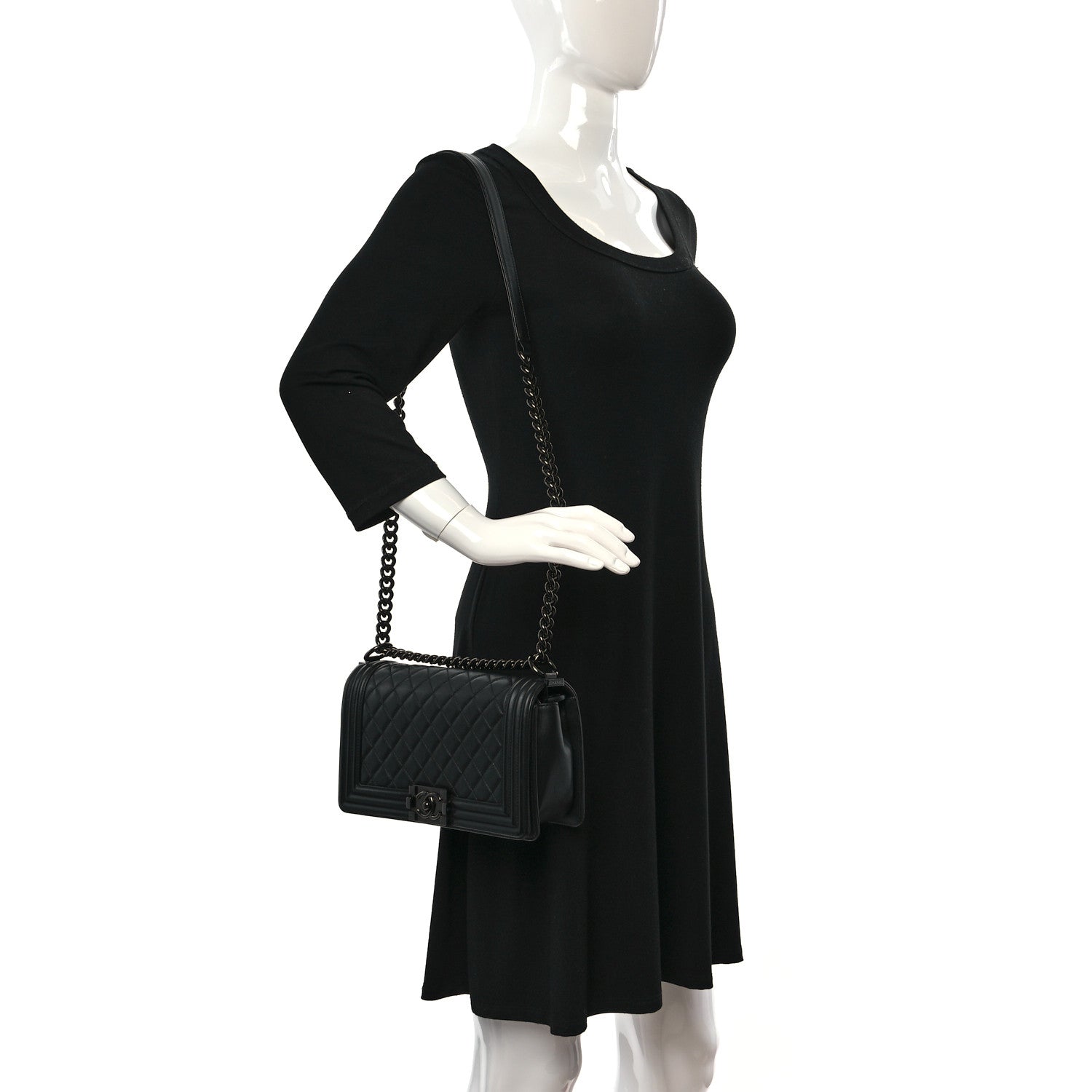 Chanel Calfskin Quilted Medium Boy Flap So Black 2 of 9