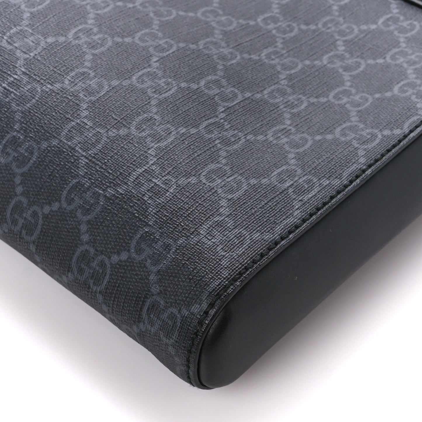 GG Supreme Monogram Appia Calfskin Web Flat Messenger Bag Black Grey