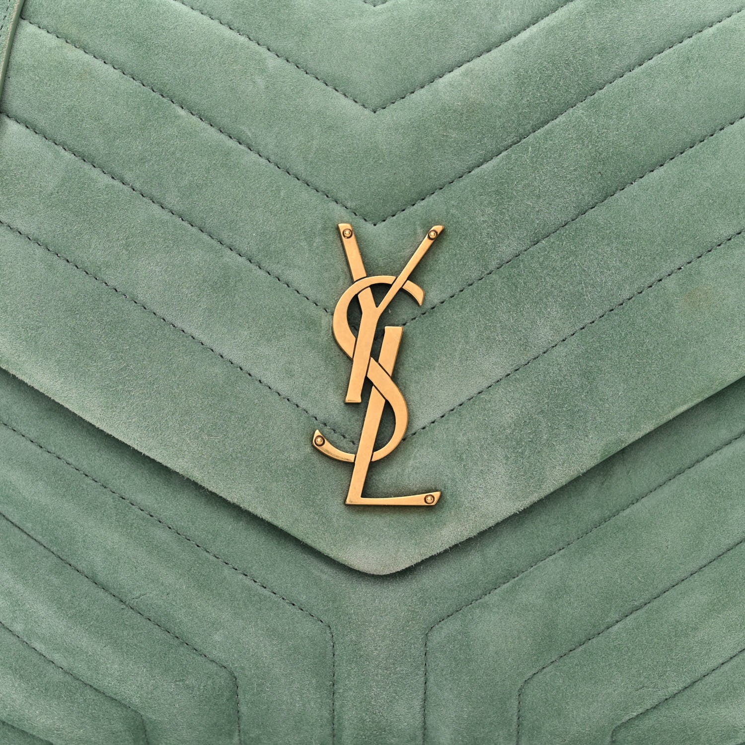 Saint Laurent Suede Y Quilted Monogram Medium Loulou Chain Satchel Vert Opaline 8 of 10