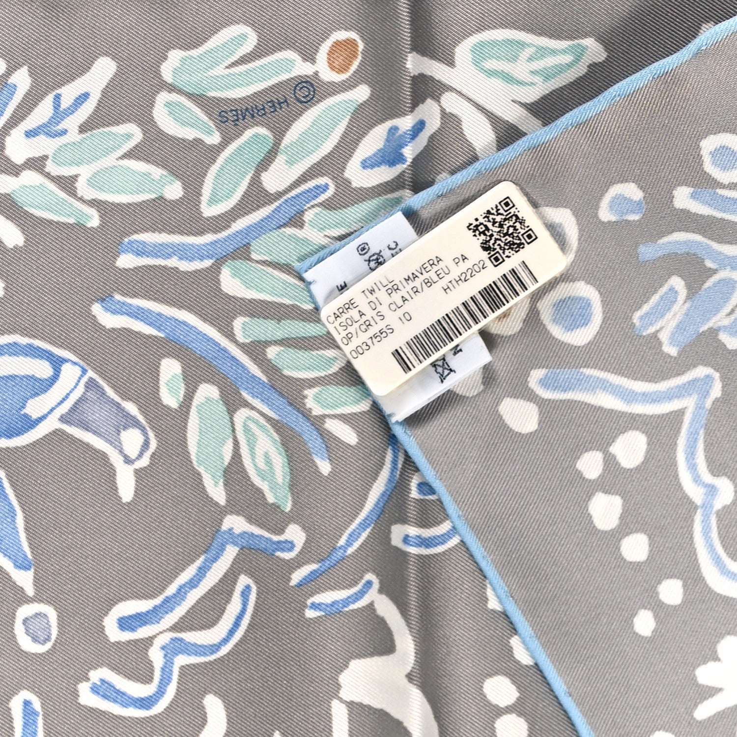 Hermes Silk Isola Di Primavera Scarf 90 Gris Clair Bleu Paradis 3 of 4