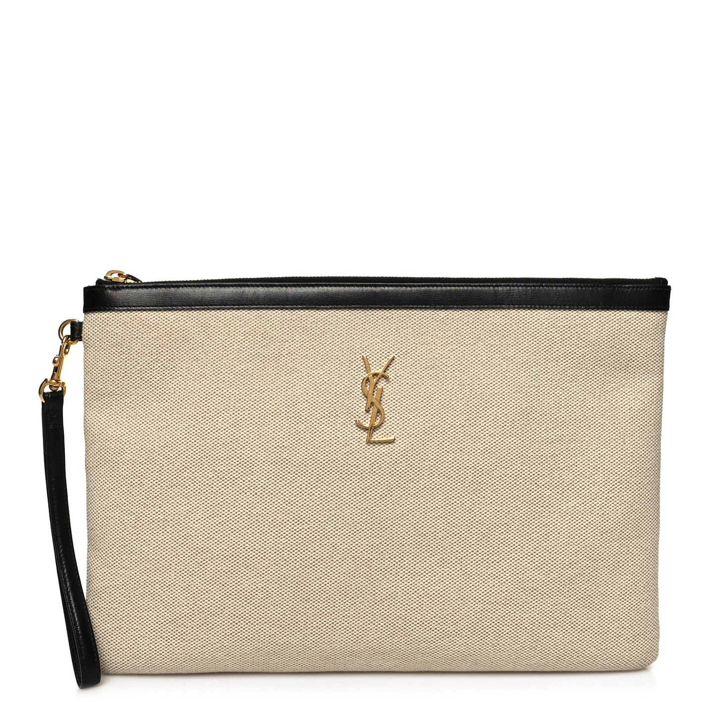 Canvas Monogram Zipped Pouch Beige Black