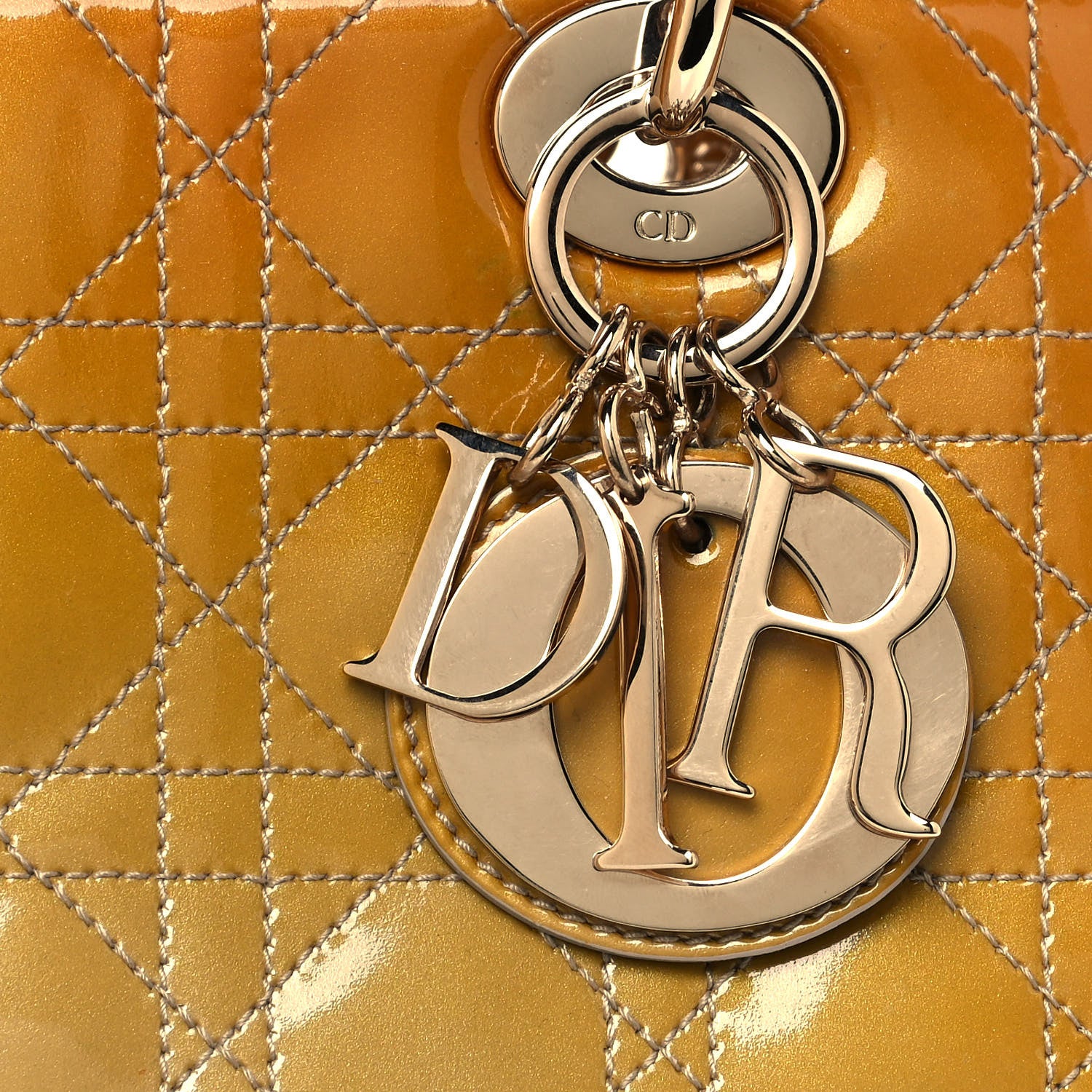 Christian Dior Metallic Patent Cannage Medium Lady Dior Yellow 6 of 8