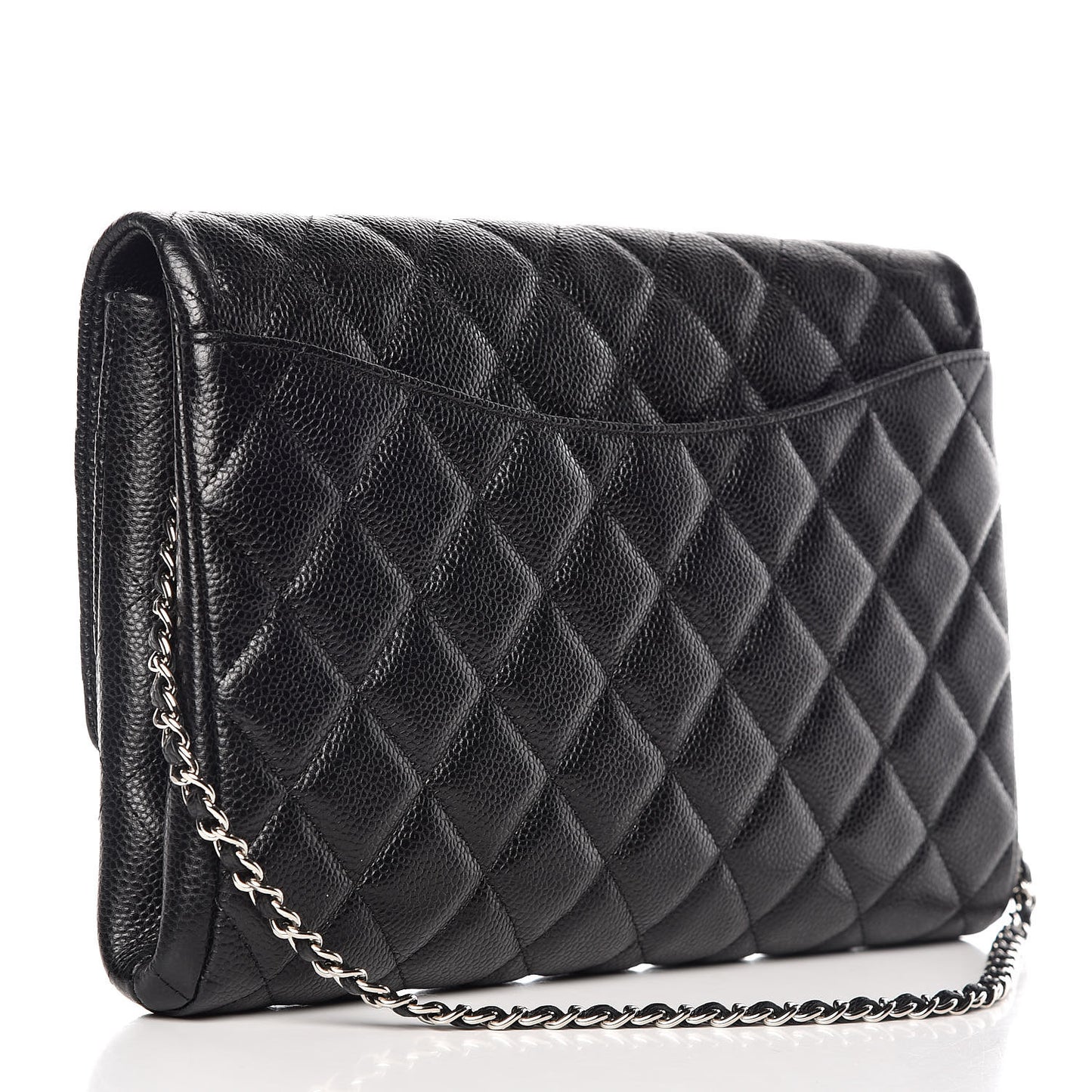 Caviar Quilted Clutch With Chain Flap Black