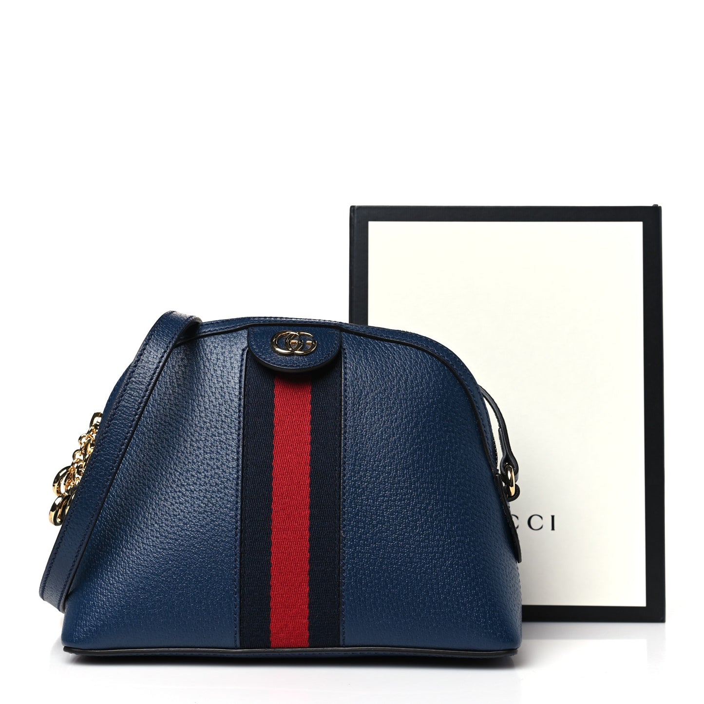 Textured Dollar Calfskin Web Small Ophidia Dome Shoulder Bag Blue Agata